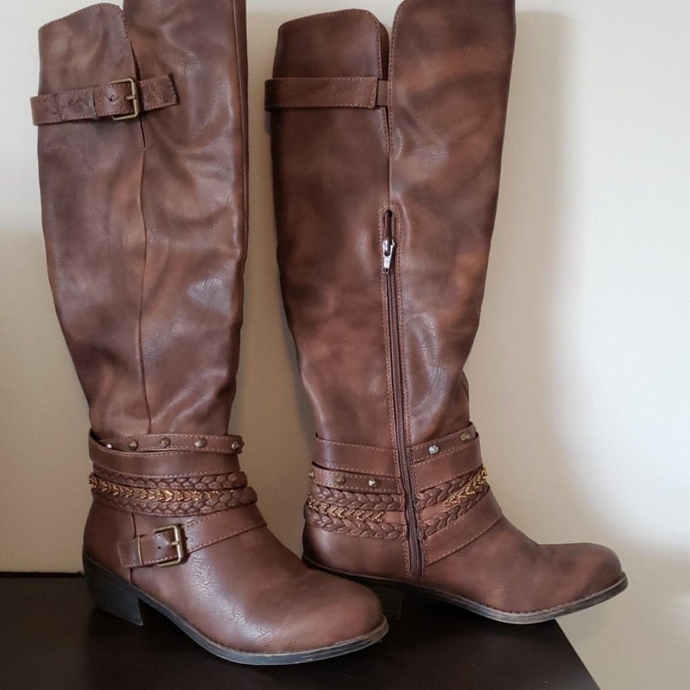Brown knee high boots